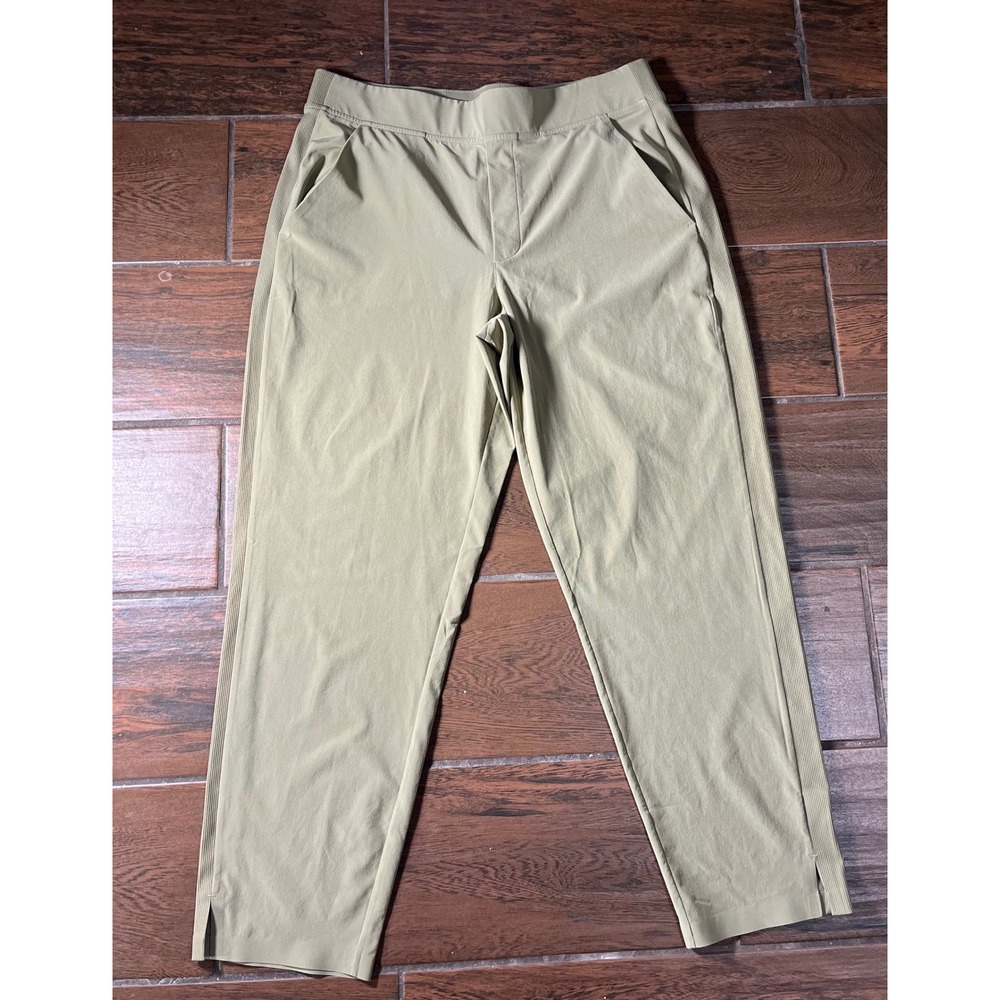 ATHLETA Olive Green Ribbed Side Panel Tapered Pants Women Size 10